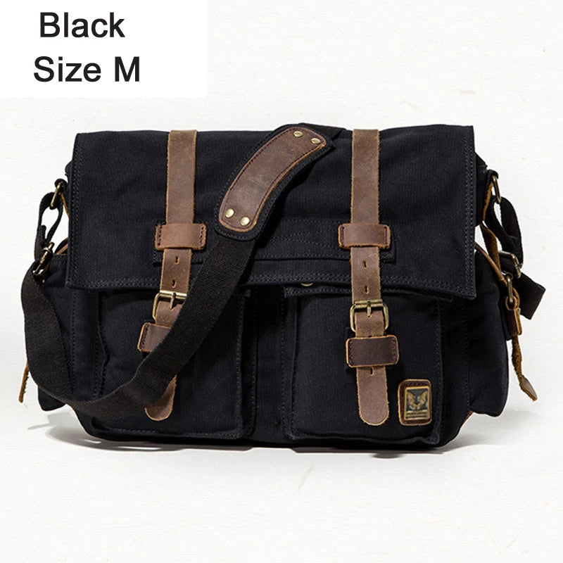 New Fashion Vintage Leather Canvas Men's Messenger Bag Cotton Canvas Crossbody Bag Men Shoulder Bag Sling Casual Bag Leisure