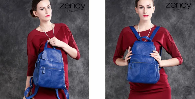 Zency Stylish Black White Genuine Leather Women Backpack A++ Quality Anti-theft Large Capacity Knapsack Travel Designer Rucksack