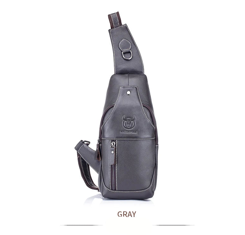 BULLCAPTAIN  Leather Messenger Bags Men's Casual Bag For Men Chest Bag Brand Designer Multi-Function Headphone Jack Chest Pack