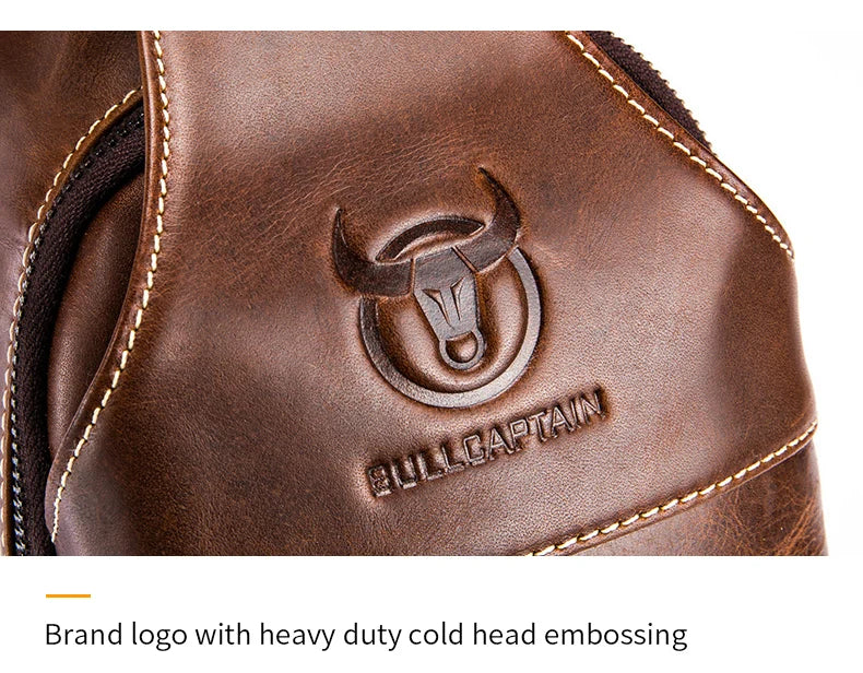 BULLCAPTAIN  Leather Messenger Bags Men's Casual Bag For Men Chest Bag Brand Designer Multi-Function Headphone Jack Chest Pack