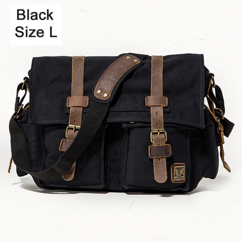 New Fashion Vintage Leather Canvas Men's Messenger Bag Cotton Canvas Crossbody Bag Men Shoulder Bag Sling Casual Bag Leisure