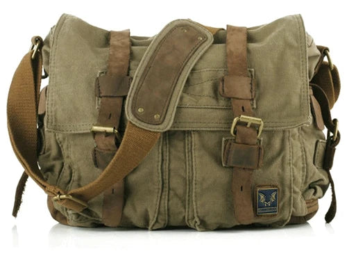 New Fashion Vintage Leather Canvas Men's Messenger Bag Cotton Canvas Crossbody Bag Men Shoulder Bag Sling Casual Bag Leisure