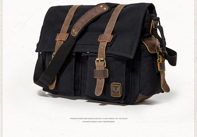 New Fashion Vintage Leather Canvas Men's Messenger Bag Cotton Canvas Crossbody Bag Men Shoulder Bag Sling Casual Bag Leisure