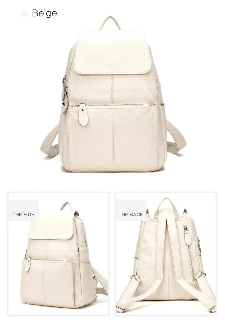 Zency Stylish Black White Genuine Leather Women Backpack A++ Quality Anti-theft Large Capacity Knapsack Travel Designer Rucksack
