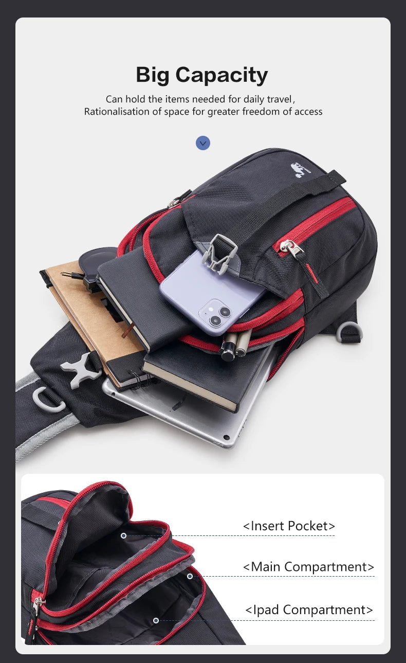 OIWAS Casual Crossbody Chest Bag Sling Shoulder Men's Bag One Strap Lightweight Male Bags Pouch DayPack for Men Travel Sport