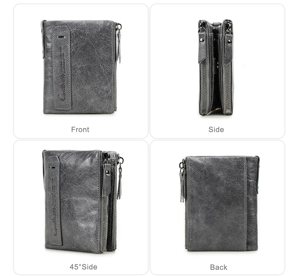 Fashion Genuine Leather Women Wallet Bi-fold Wallets Red ID Card Holder Coin Purse With Double Zipper Small Women's Purse 2022