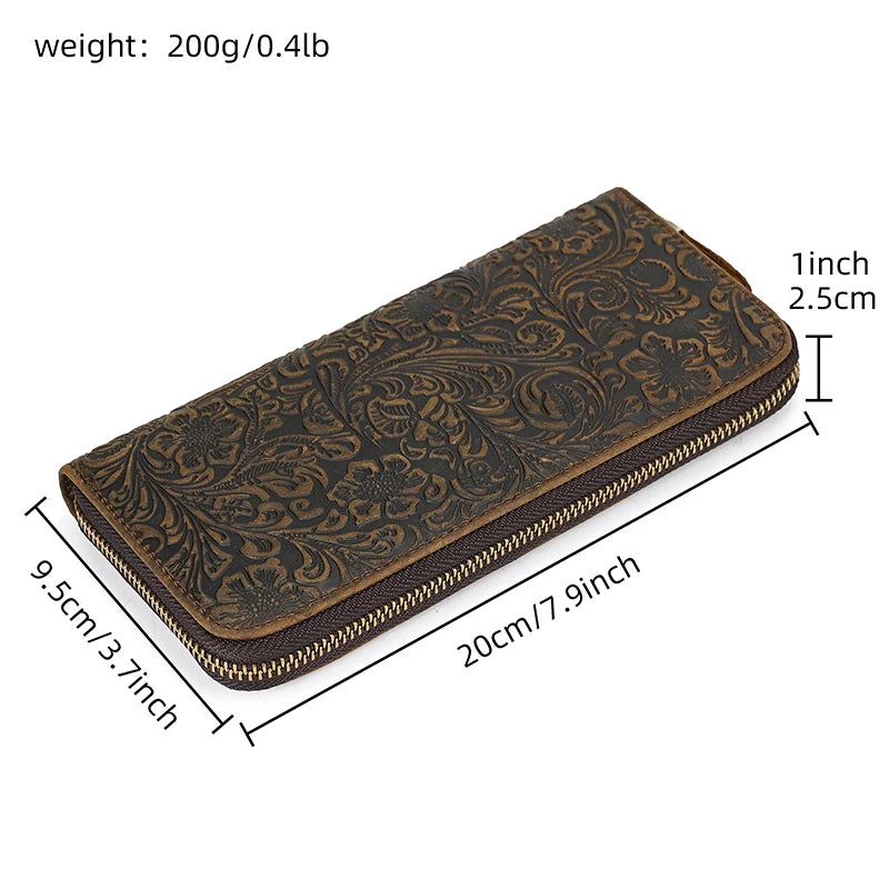Luufan Vintage Crazy Horse Leather Men Women Long Purse Wallet Credit Card Double Zip Wallets Long Wallet Male Clutch Purse