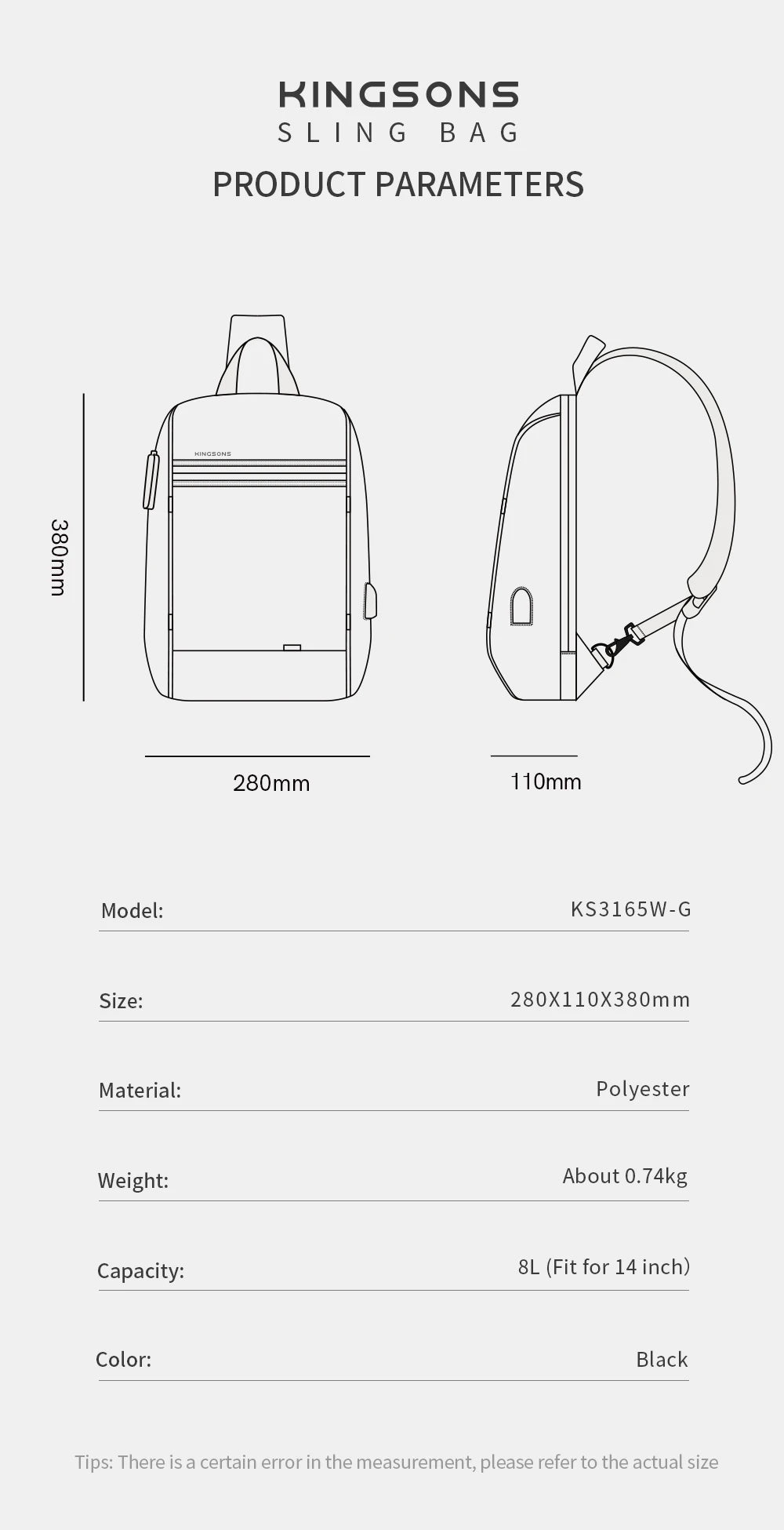 Kingsons/Vgoal Anti-theft Waterproof Single Shoulder Backpack For Men Laptop 14/13.3 inch W/ USB Charging Port&TSA Customs Lock