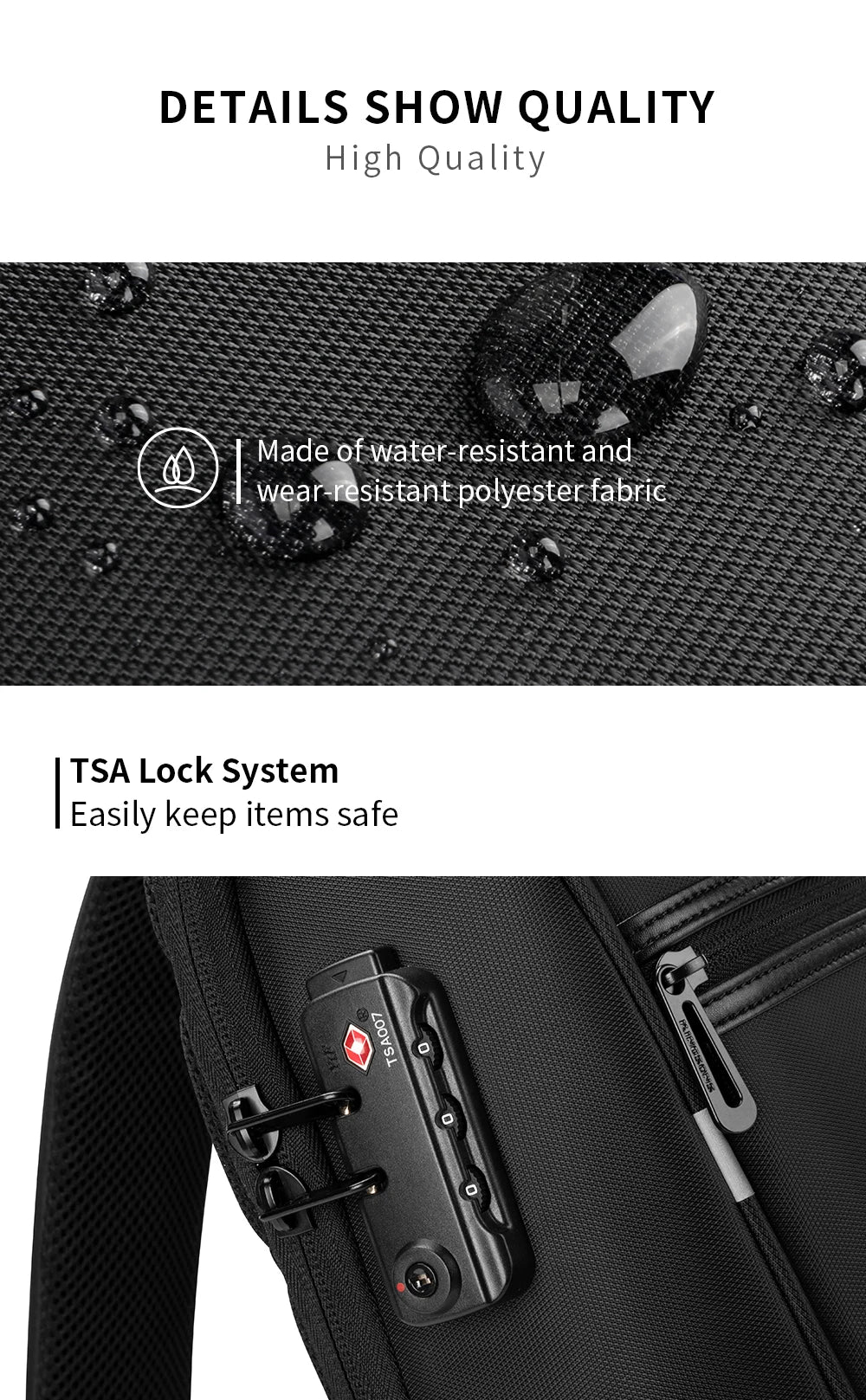 Kingsons/Vgoal Anti-theft Waterproof Single Shoulder Backpack For Men Laptop 14/13.3 inch W/ USB Charging Port&TSA Customs Lock