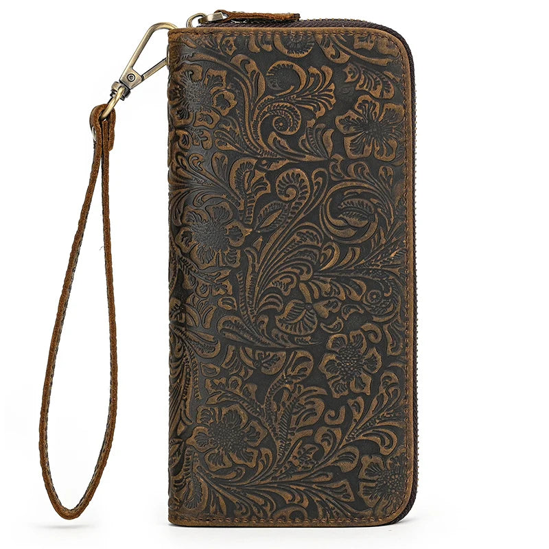 Luufan Vintage Crazy Horse Leather Men Women Long Purse Wallet Credit Card Double Zip Wallets Long Wallet Male Clutch Purse
