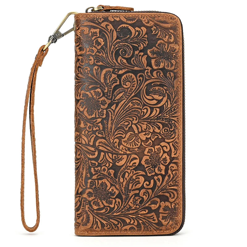 Luufan Vintage Crazy Horse Leather Men Women Long Purse Wallet Credit Card Double Zip Wallets Long Wallet Male Clutch Purse