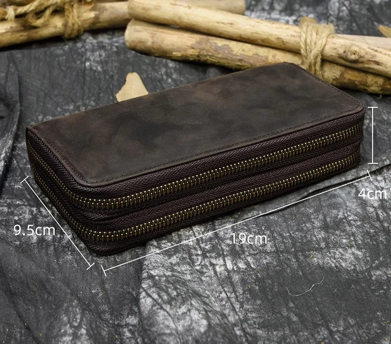 Luufan Vintage Crazy Horse Leather Men Women Long Purse Wallet Credit Card Double Zip Wallets Long Wallet Male Clutch Purse