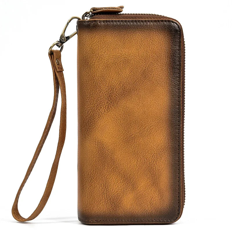 Luufan Vintage Crazy Horse Leather Men Women Long Purse Wallet Credit Card Double Zip Wallets Long Wallet Male Clutch Purse