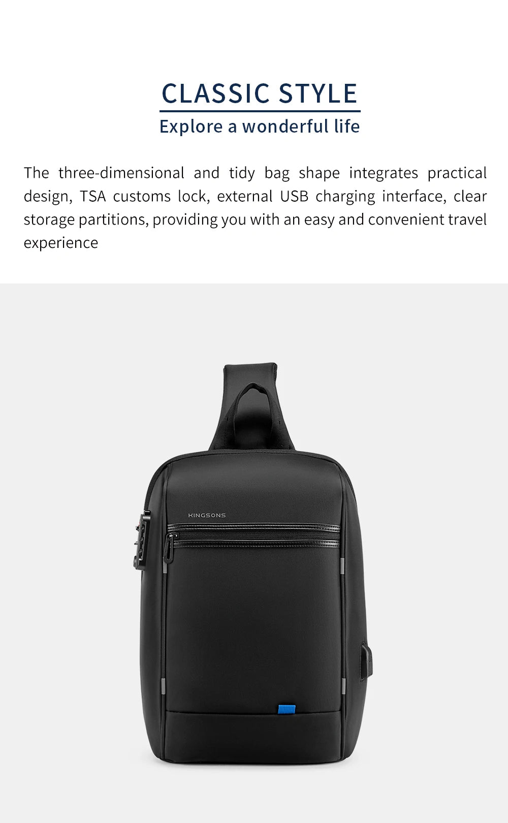 Kingsons/Vgoal Anti-theft Waterproof Single Shoulder Backpack For Men Laptop 14/13.3 inch W/ USB Charging Port&TSA Customs Lock