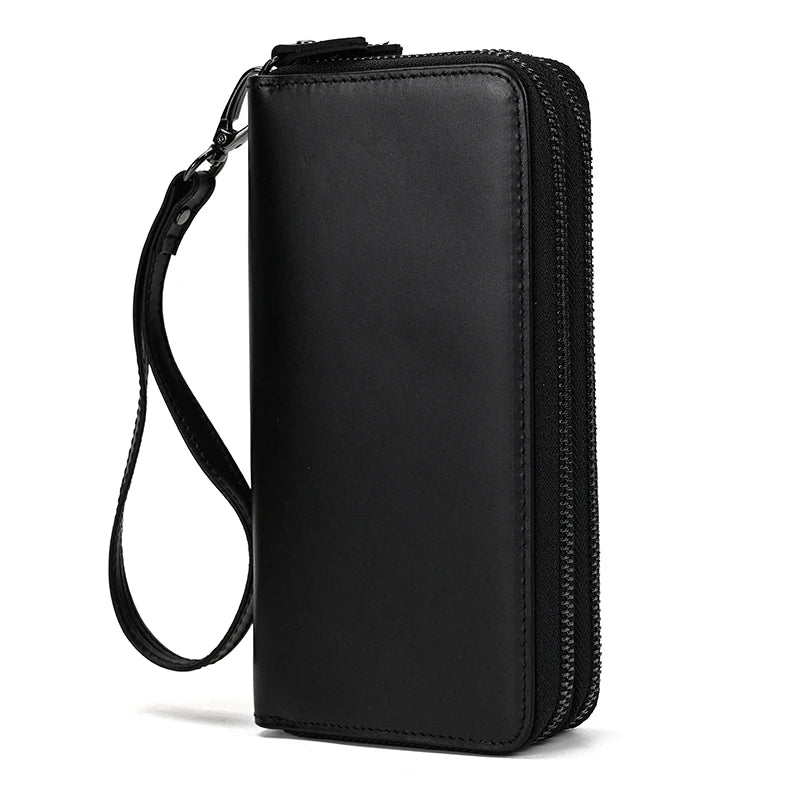 Luufan Vintage Crazy Horse Leather Men Women Long Purse Wallet Credit Card Double Zip Wallets Long Wallet Male Clutch Purse