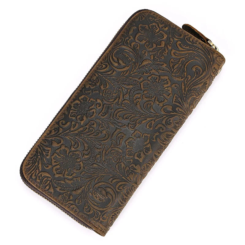 Luufan Vintage Crazy Horse Leather Men Women Long Purse Wallet Credit Card Double Zip Wallets Long Wallet Male Clutch Purse