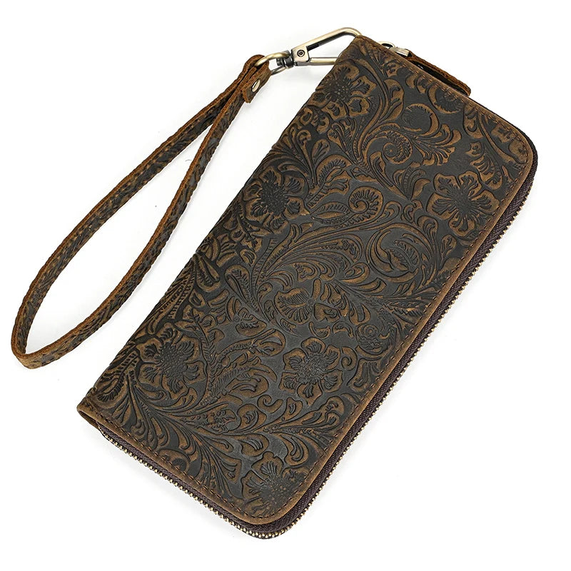 Luufan Vintage Crazy Horse Leather Men Women Long Purse Wallet Credit Card Double Zip Wallets Long Wallet Male Clutch Purse