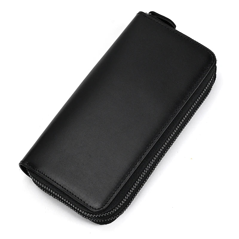 Luufan Vintage Crazy Horse Leather Men Women Long Purse Wallet Credit Card Double Zip Wallets Long Wallet Male Clutch Purse