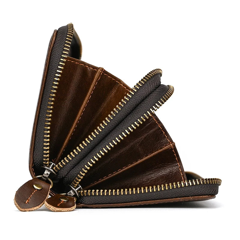 Luufan Vintage Crazy Horse Leather Men Women Long Purse Wallet Credit Card Double Zip Wallets Long Wallet Male Clutch Purse