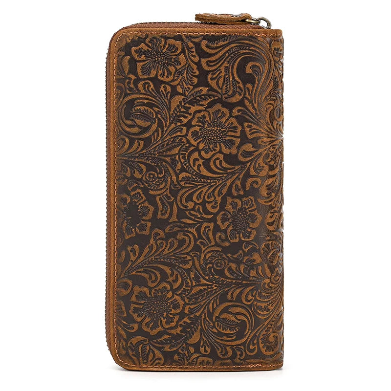 Luufan Vintage Crazy Horse Leather Men Women Long Purse Wallet Credit Card Double Zip Wallets Long Wallet Male Clutch Purse
