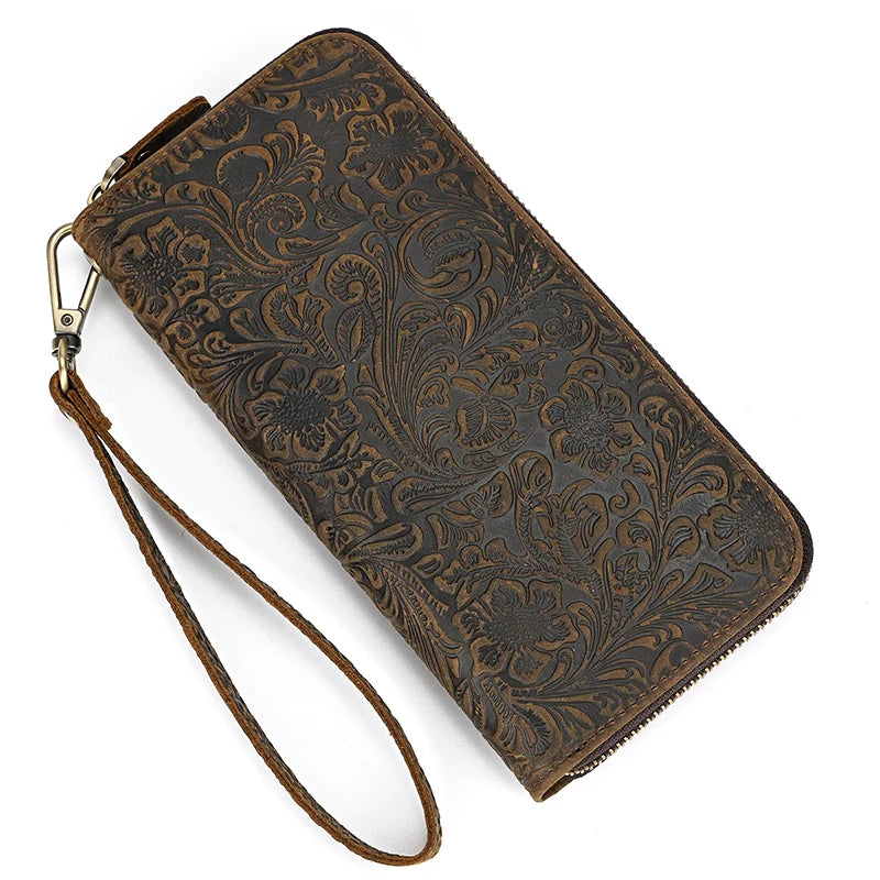Luufan Vintage Crazy Horse Leather Men Women Long Purse Wallet Credit Card Double Zip Wallets Long Wallet Male Clutch Purse