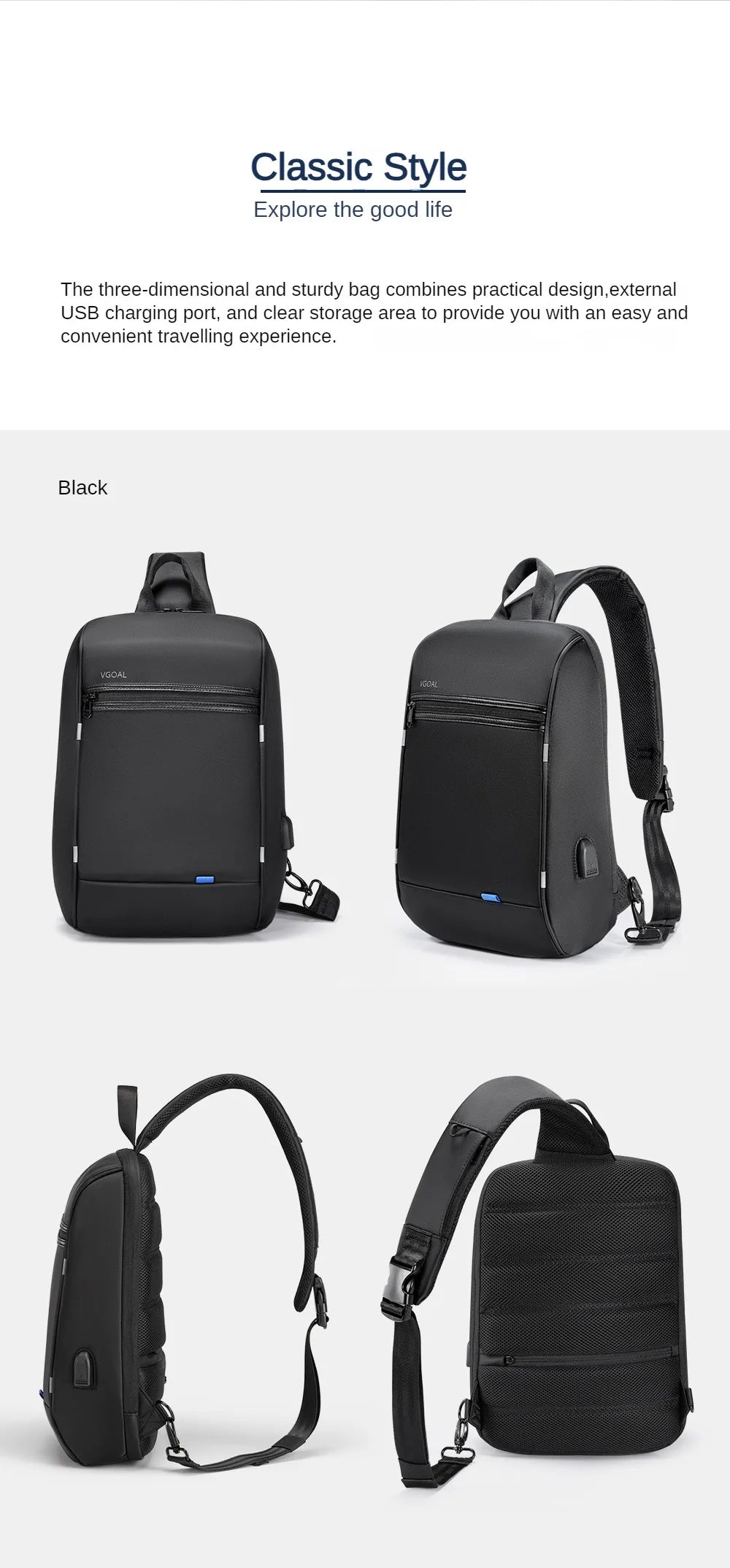 Kingsons/Vgoal Anti-theft Waterproof Single Shoulder Backpack For Men Laptop 14/13.3 inch W/ USB Charging Port&TSA Customs Lock