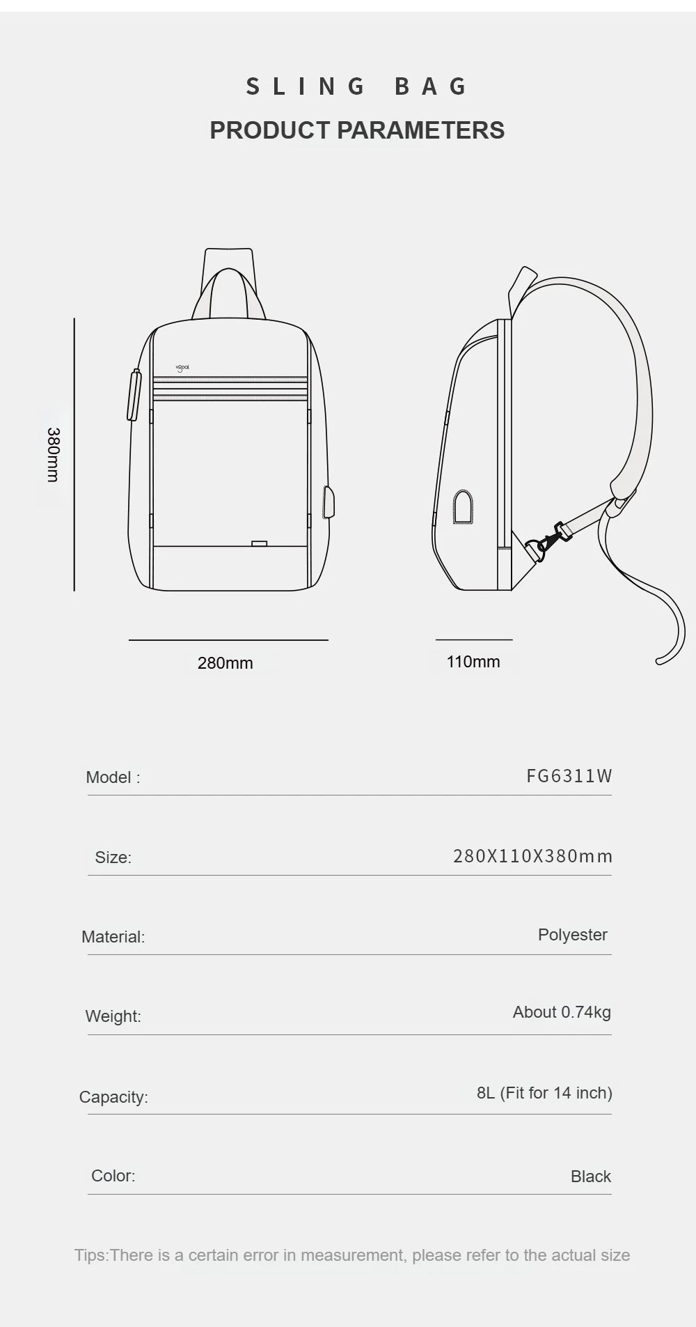 Kingsons/Vgoal Anti-theft Waterproof Single Shoulder Backpack For Men Laptop 14/13.3 inch W/ USB Charging Port&TSA Customs Lock