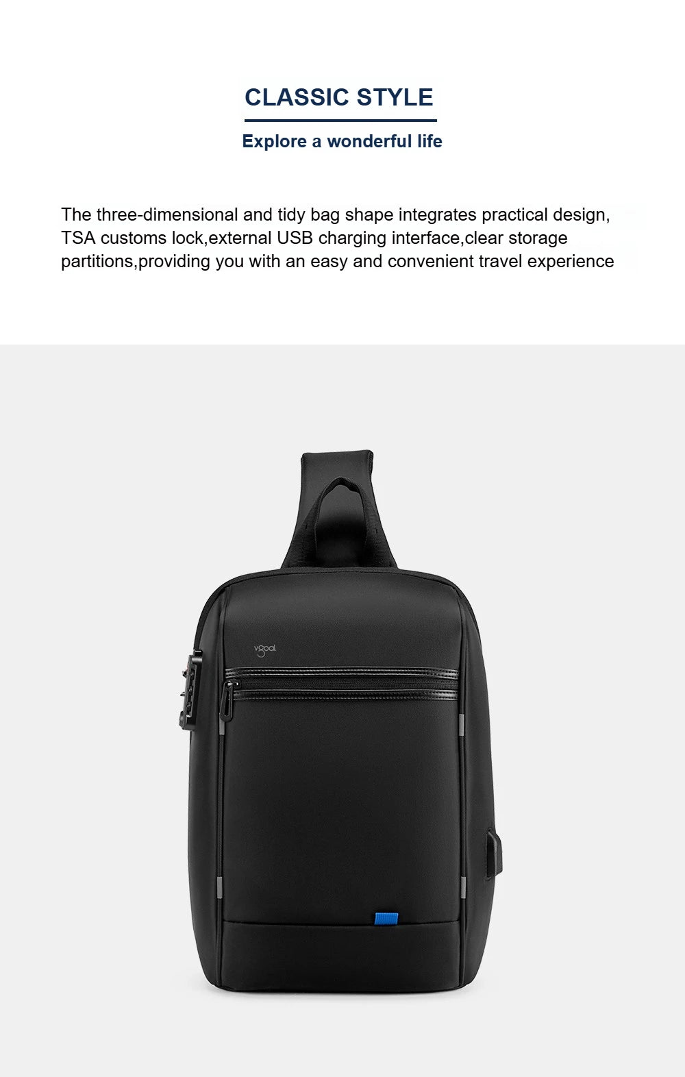 Kingsons/Vgoal Anti-theft Waterproof Single Shoulder Backpack For Men Laptop 14/13.3 inch W/ USB Charging Port&TSA Customs Lock