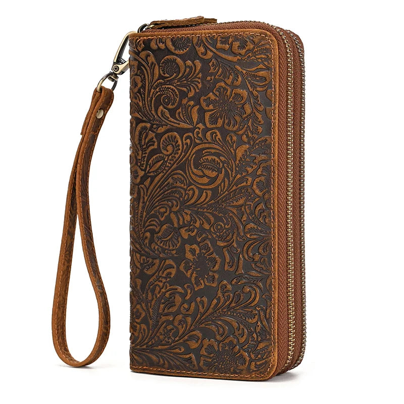 Luufan Vintage Crazy Horse Leather Men Women Long Purse Wallet Credit Card Double Zip Wallets Long Wallet Male Clutch Purse