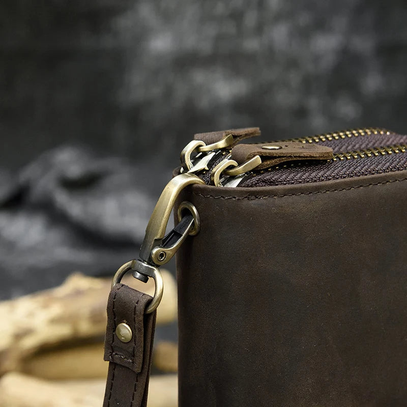 Luufan Vintage Crazy Horse Leather Men Women Long Purse Wallet Credit Card Double Zip Wallets Long Wallet Male Clutch Purse