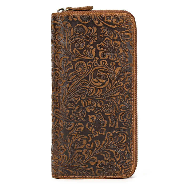 Luufan Vintage Crazy Horse Leather Men Women Long Purse Wallet Credit Card Double Zip Wallets Long Wallet Male Clutch Purse