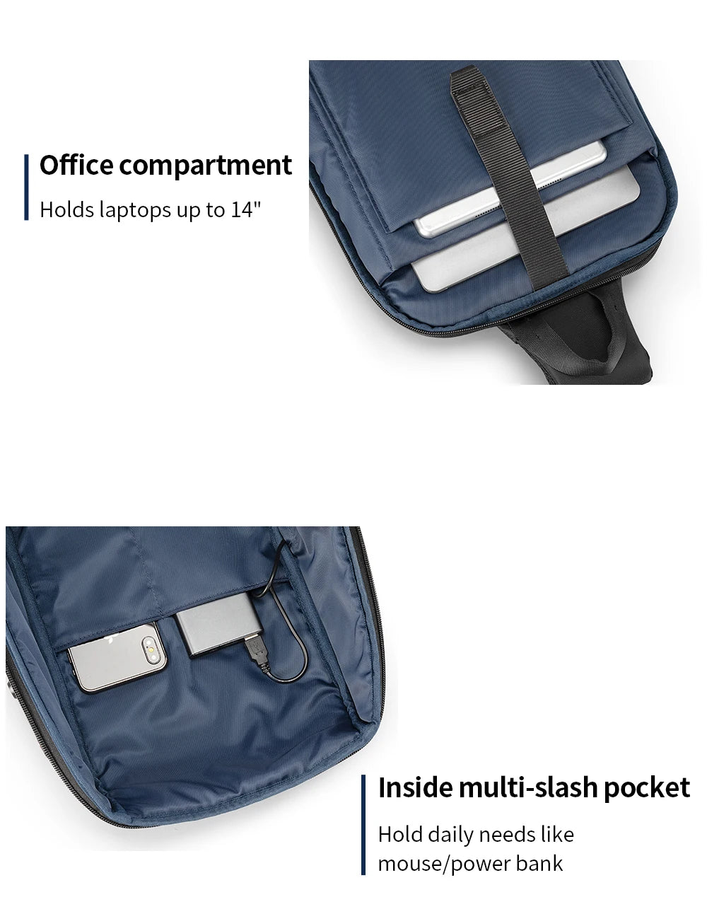 Kingsons/Vgoal Anti-theft Waterproof Single Shoulder Backpack For Men Laptop 14/13.3 inch W/ USB Charging Port&TSA Customs Lock