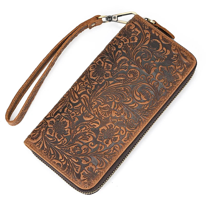 Luufan Vintage Crazy Horse Leather Men Women Long Purse Wallet Credit Card Double Zip Wallets Long Wallet Male Clutch Purse