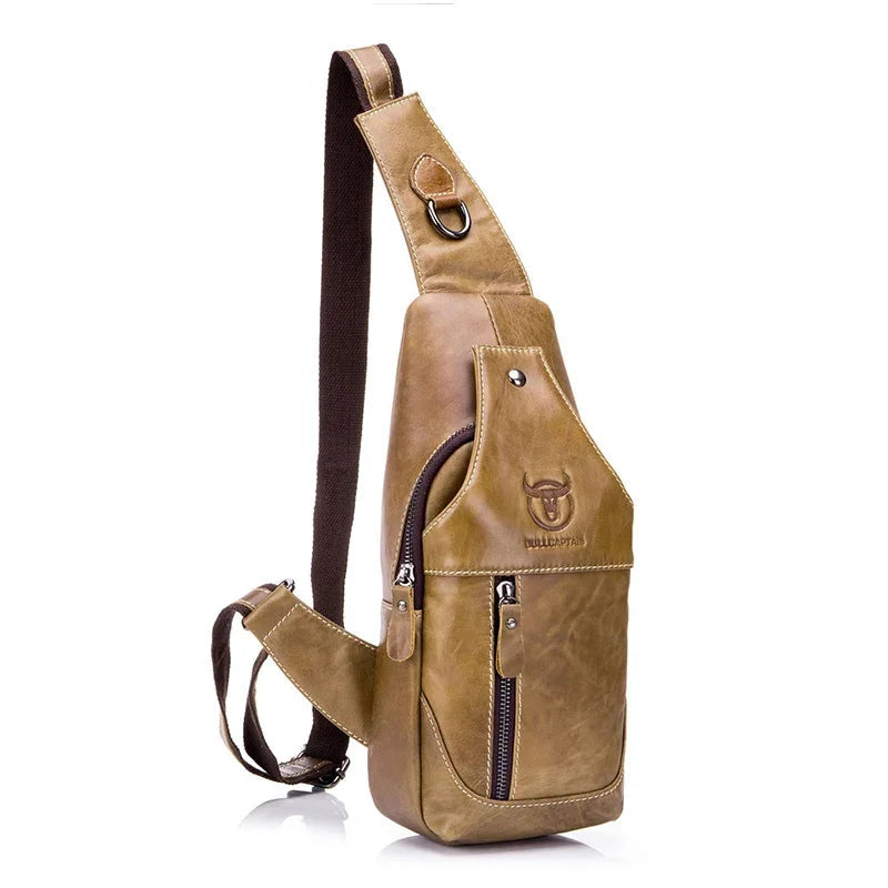 BULLCAPTAIN  Leather Messenger Bags Men's Casual Bag For Men Chest Bag Brand Designer Multi-Function Headphone Jack Chest Pack