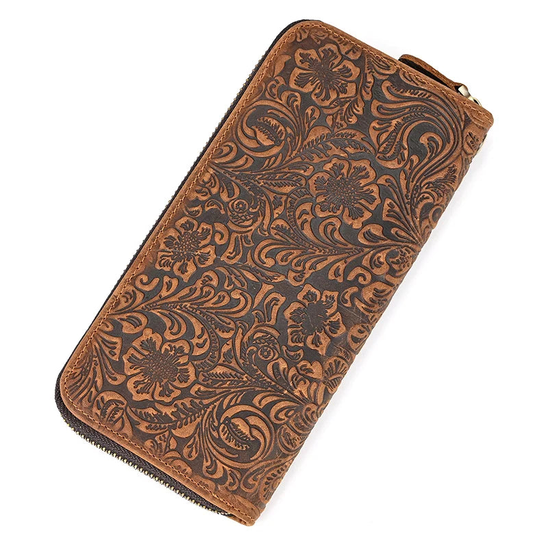 Luufan Vintage Crazy Horse Leather Men Women Long Purse Wallet Credit Card Double Zip Wallets Long Wallet Male Clutch Purse