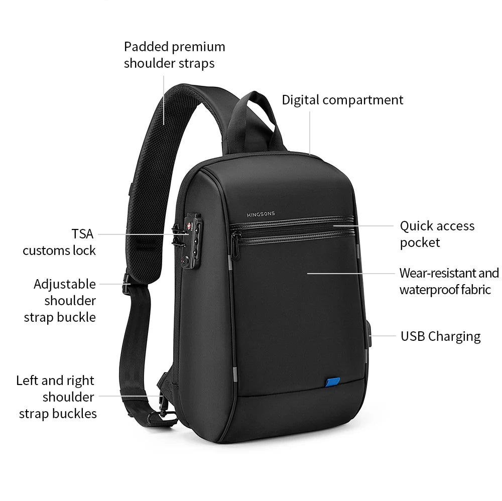 Kingsons/Vgoal Anti-theft Waterproof Single Shoulder Backpack For Men Laptop 14/13.3 inch W/ USB Charging Port&TSA Customs Lock
