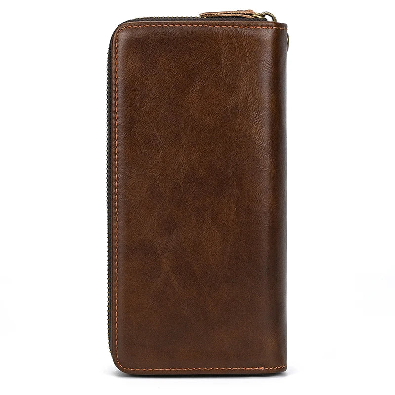 Luufan Vintage Crazy Horse Leather Men Women Long Purse Wallet Credit Card Double Zip Wallets Long Wallet Male Clutch Purse