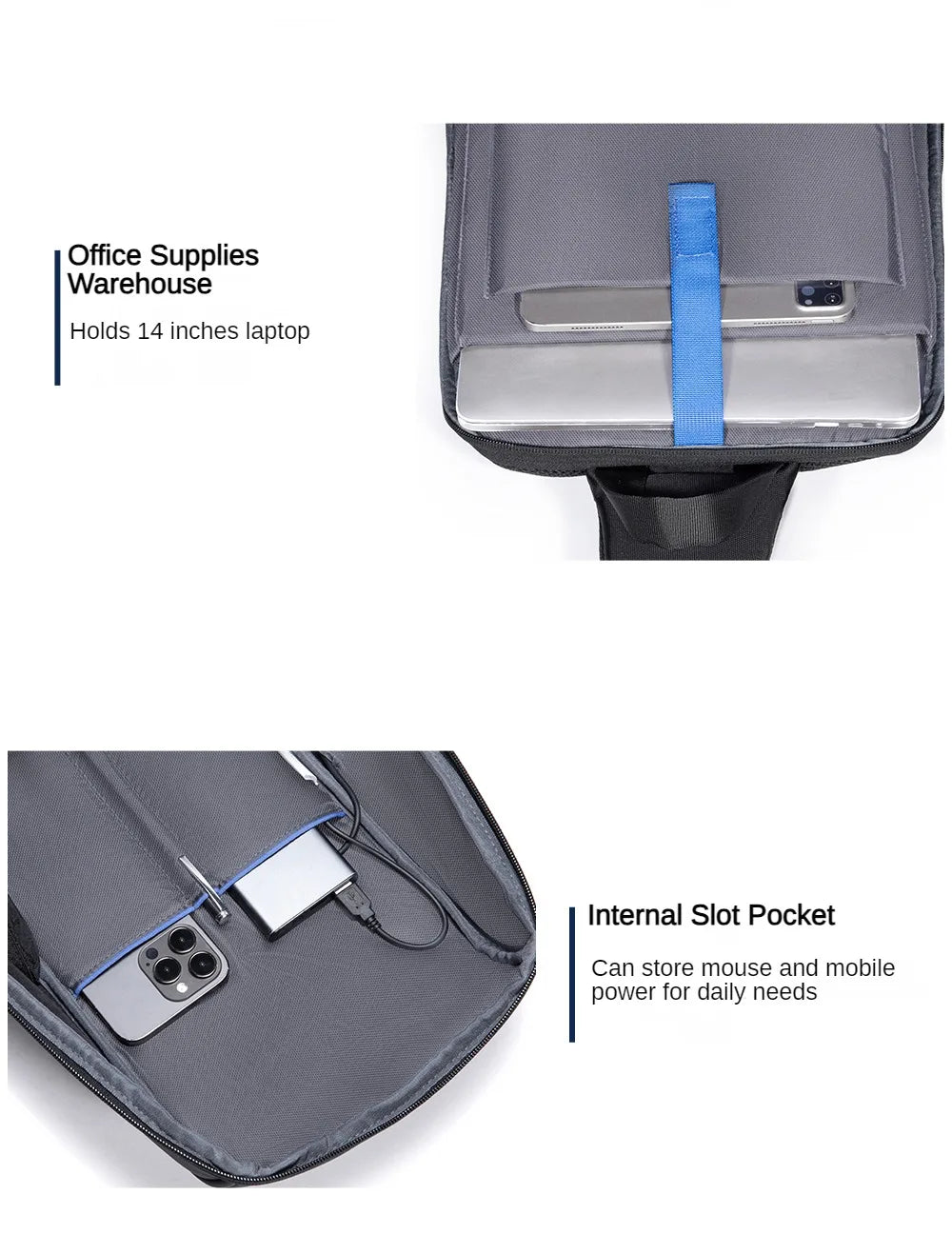 Kingsons/Vgoal Anti-theft Waterproof Single Shoulder Backpack For Men Laptop 14/13.3 inch W/ USB Charging Port&TSA Customs Lock