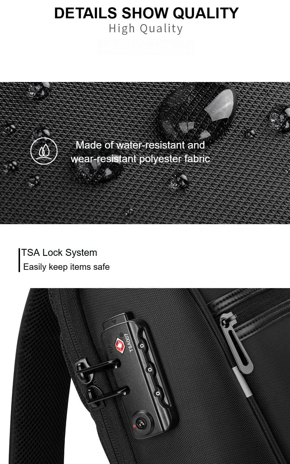 Kingsons/Vgoal Anti-theft Waterproof Single Shoulder Backpack For Men Laptop 14/13.3 inch W/ USB Charging Port&TSA Customs Lock