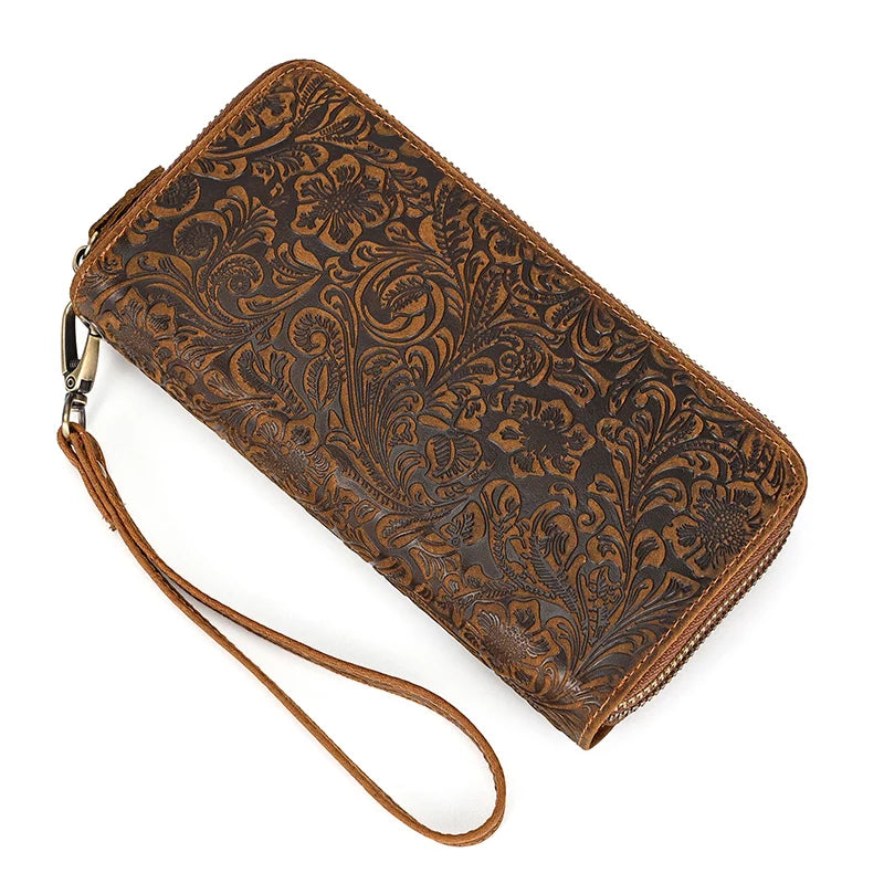 Luufan Vintage Crazy Horse Leather Men Women Long Purse Wallet Credit Card Double Zip Wallets Long Wallet Male Clutch Purse
