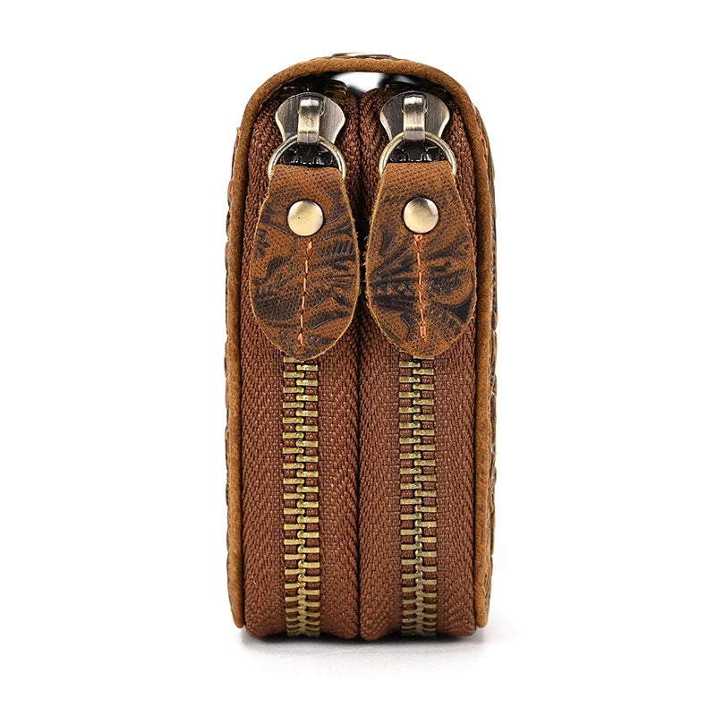 Luufan Vintage Crazy Horse Leather Men Women Long Purse Wallet Credit Card Double Zip Wallets Long Wallet Male Clutch Purse